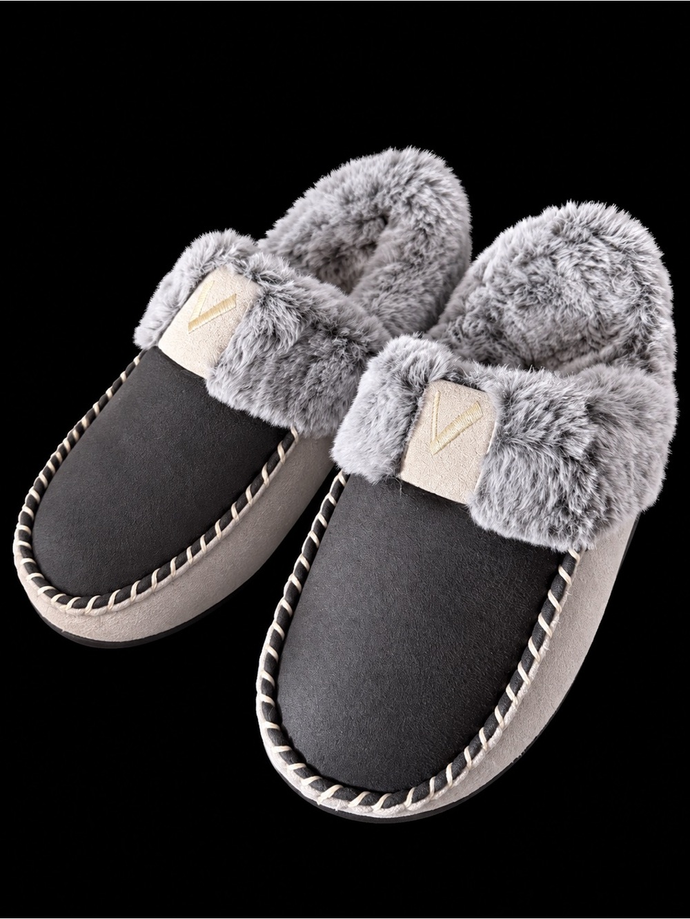 Vonmay Cozy Women's Faux Fur Lined Slip-On Slippers in Gray Size XL or 11-12